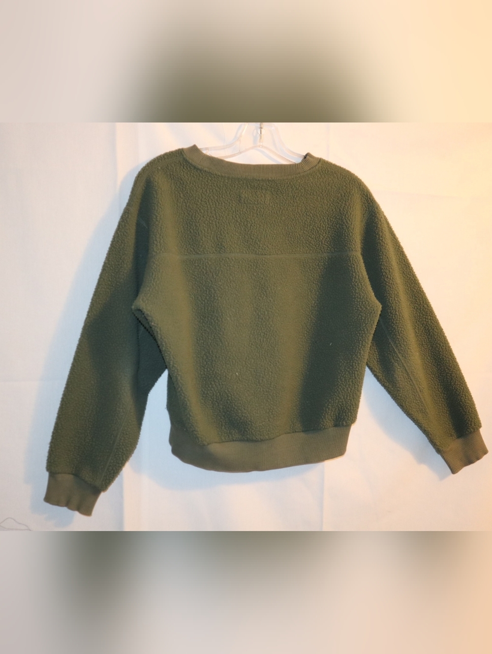 Everlane ReNew Teddy Fleece Pullover Women XS Olive Green Oversized Sweatshirt - Picture 5 of 9